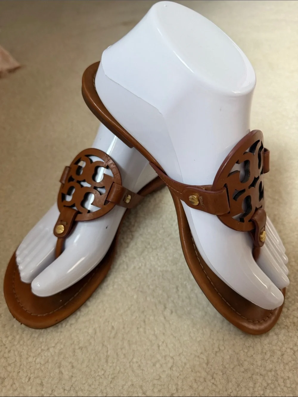 Tory Burch Miller Logo Thong Sandals in Cognac Brown